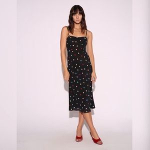 Réalisation Par NWT Silk Black Polka Dot Sleeveless Amelia Midi Dress Size XL